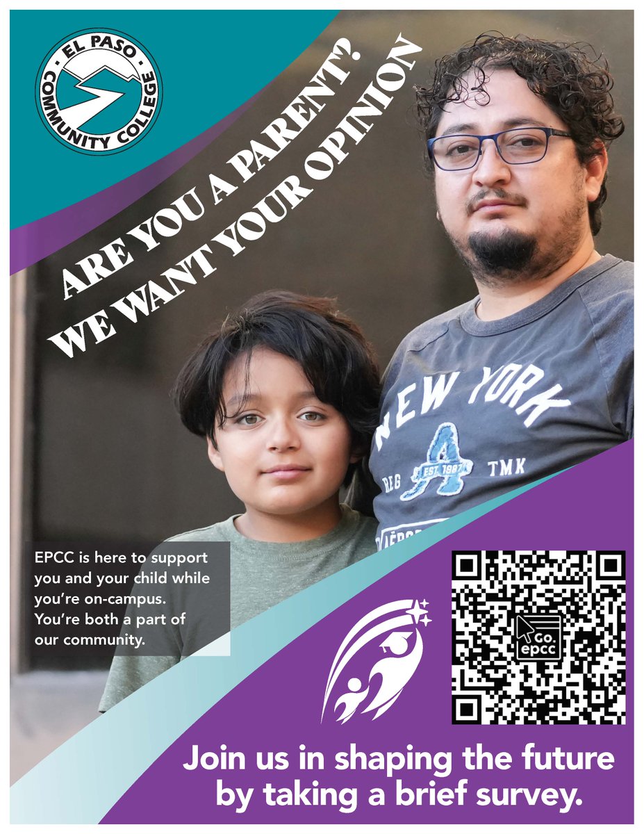 Are you a parent who is also currently a student at EPCC? We want to learn how we can better support your success! Give us your opinion and share your ideas by taking this survey survey.epcc.edu/s/wp2tke