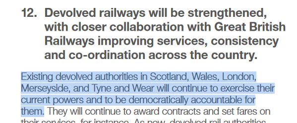 Reading the proposed #GreatBritishRailways plan. Scotland, Wales, London, Merseyside, and Tyne & Wear will stay the same. This is because they're already publically owned. I looked at that and took it as 'These 5 are doing fine'. Thank you, Merseyrail. Very cool 👍