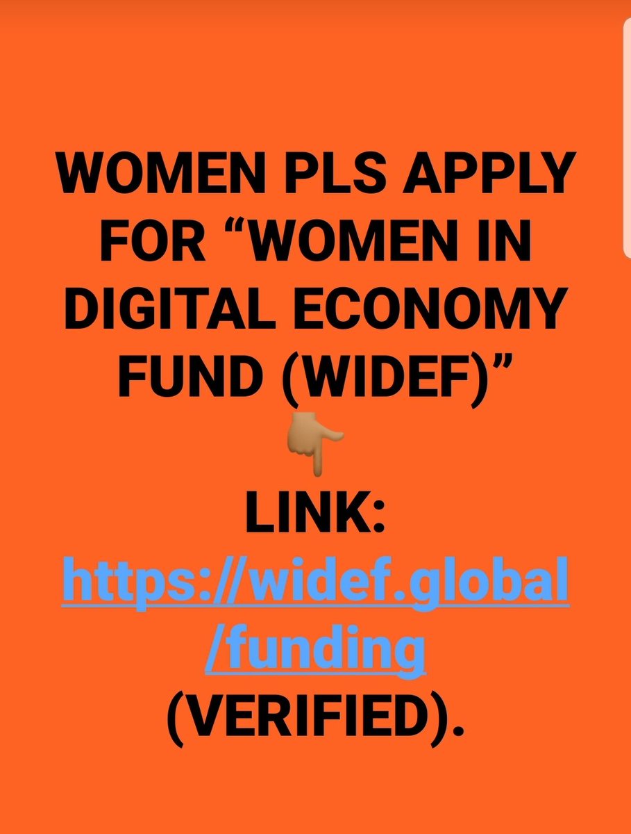 WOMEN, PLS APPLY FOR THE “WOMEN IN DIGITAL ECONOMY FUND (WIDEF)”
👇🏾
LINK: widef.global/funding (VERIFIED)

@Portfolioo9 
@Web9Ng 
@Market9Ng