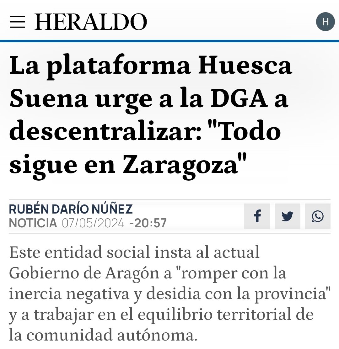 La plataforma @HuescaSuena clama también por la descentralización del desarrollo económico y social de Aragón. Huesca tiene muchas oportunidades con la industrialización Verde pero el @GobAragon ni puso, ni está poniendo de su parte para hacerlo posible.