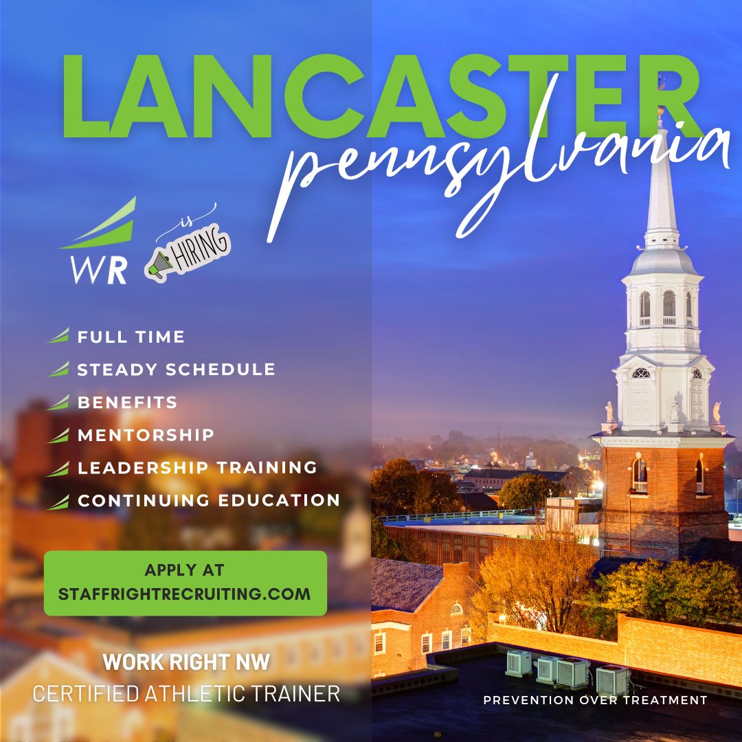 We're prioritizing #prevention over treatment in #LancasterPA! Join the #industrialsetting and the #GreenTeam and apply at StaffRightRecruiting.com today! 👷‍♂️👷‍♀️ #wearehiring #nowhiring #athletictraining #jobsearch #atcjobs #atjobs #lancaster #harrisburgpa #lancasterjobs #PAJobs