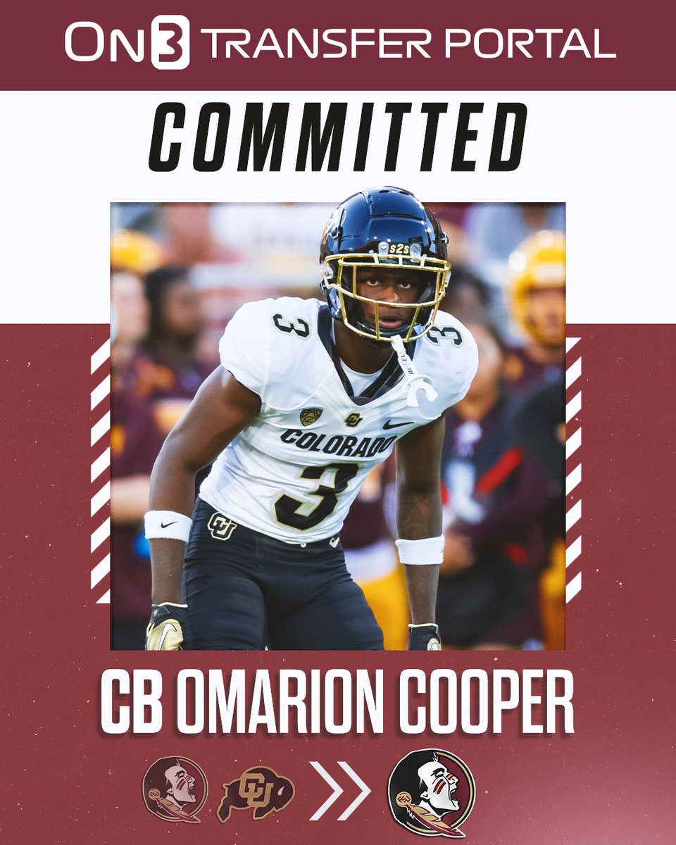 NEWS: Colorado CB transfer Omarion Cooper announced he is returning to Florida State🍢 He has recorded 67 tackles and 3 INTs in his career. on3.com/college/florid…