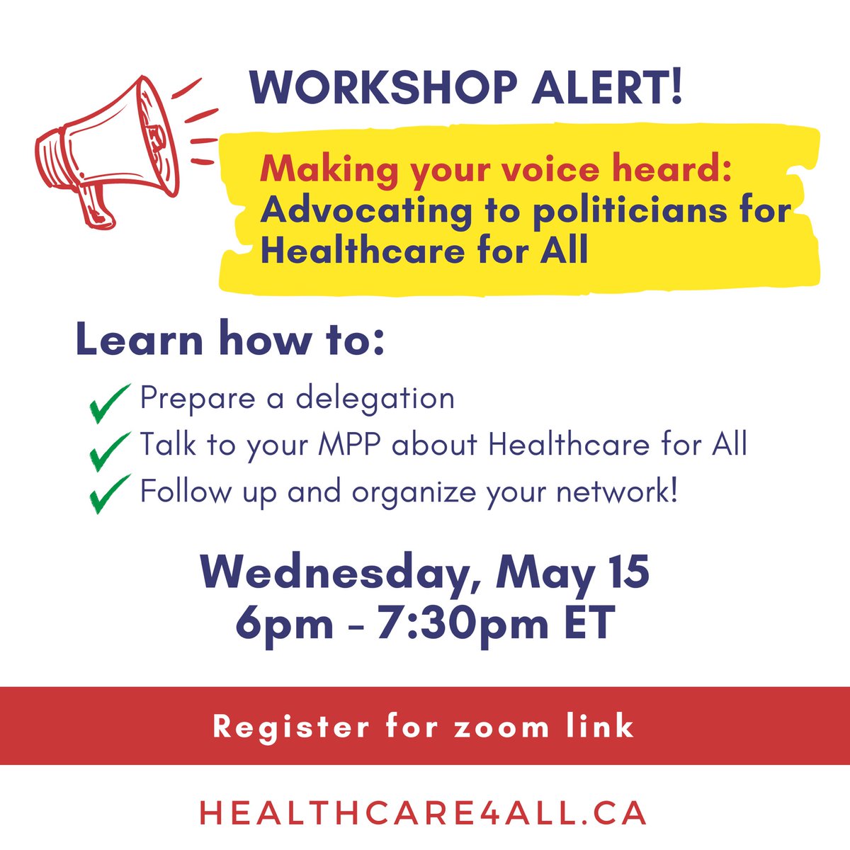🚨 Learn how to reach politicians and make your voices heard! Join us for this online, interactive skills-building session on advocating for #HealthcareForAll to our MPPs. Register here for the zoom link: decentworkandhealth.org/mpp_training_m…
