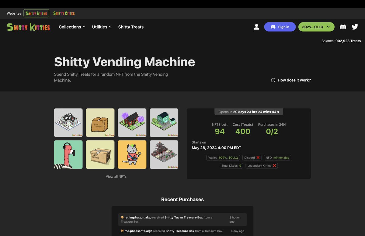 ShittyKitties_'s tweet image. We&apos;ve upgraded the #ShittyVendingMachine 😻 Check out the full announcement in Discord.

#AlgorandNFTs #Algorand