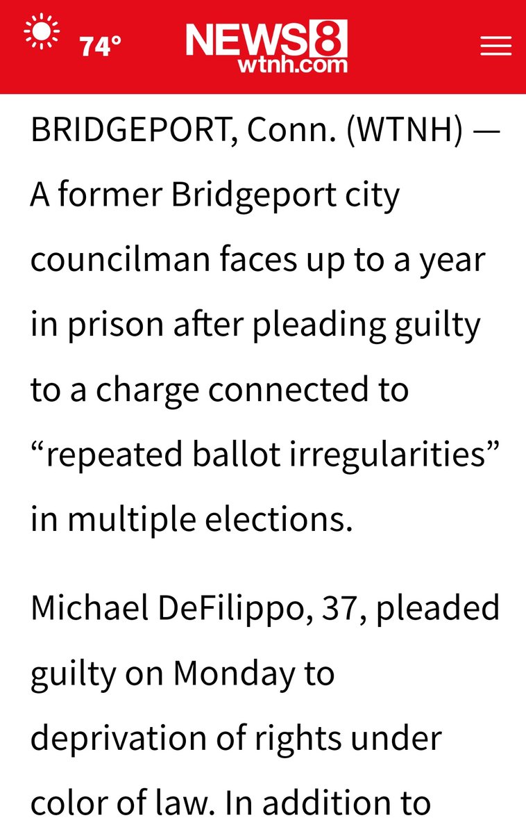 One of the Bridgeport Former Democrat Councilman has pleaded guilty over Election fraud. 

Michael DeFilippo, falsified absentee ballot votes a bunch of times during the 2018 and  2019 Dem Primaries and the 2019 general election, including forging signatures. 

In Connecticut,…