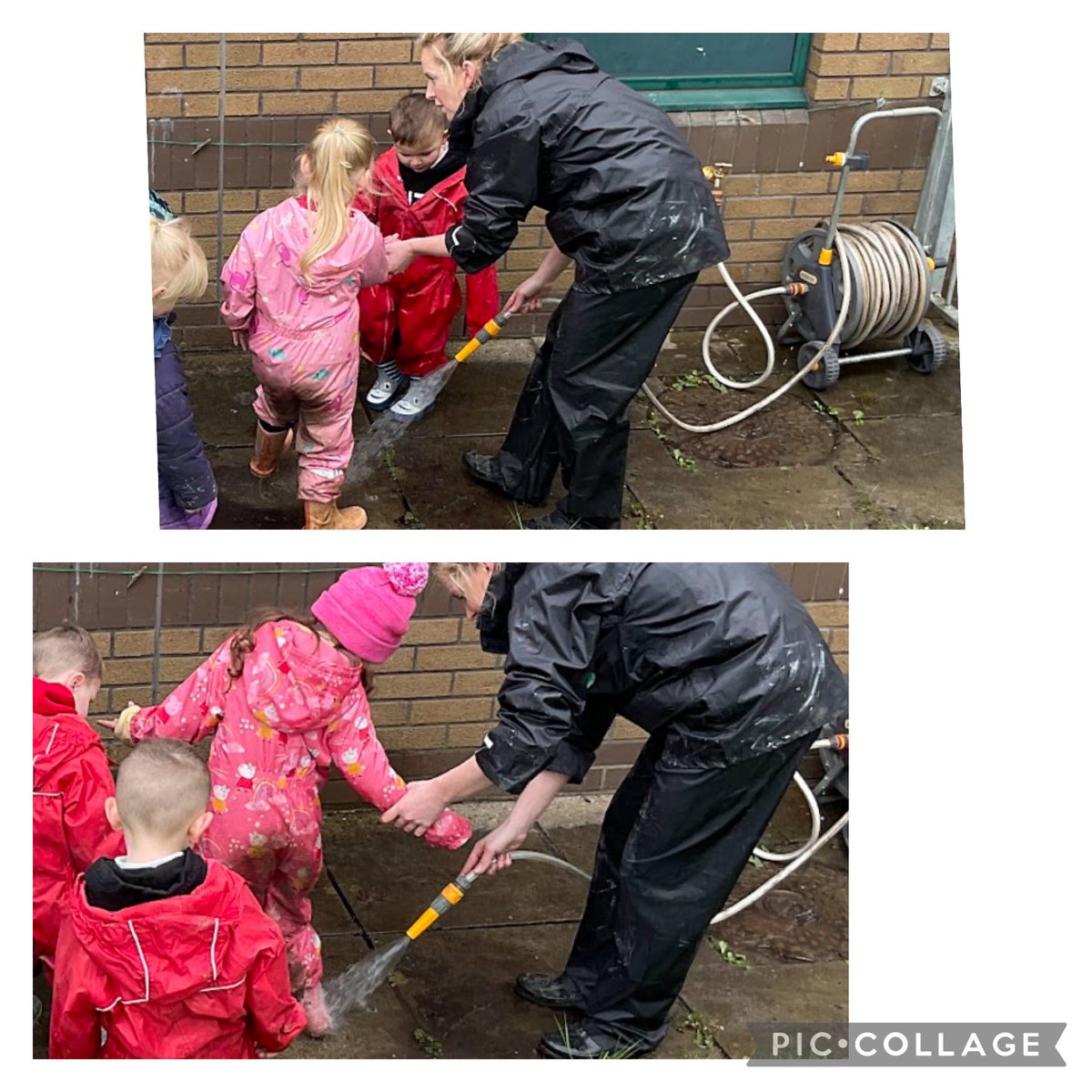 We love getting muddy during forest Fridays.....the only way to clean up is a splash in the hose!!💦🤣@NantYParcSchool