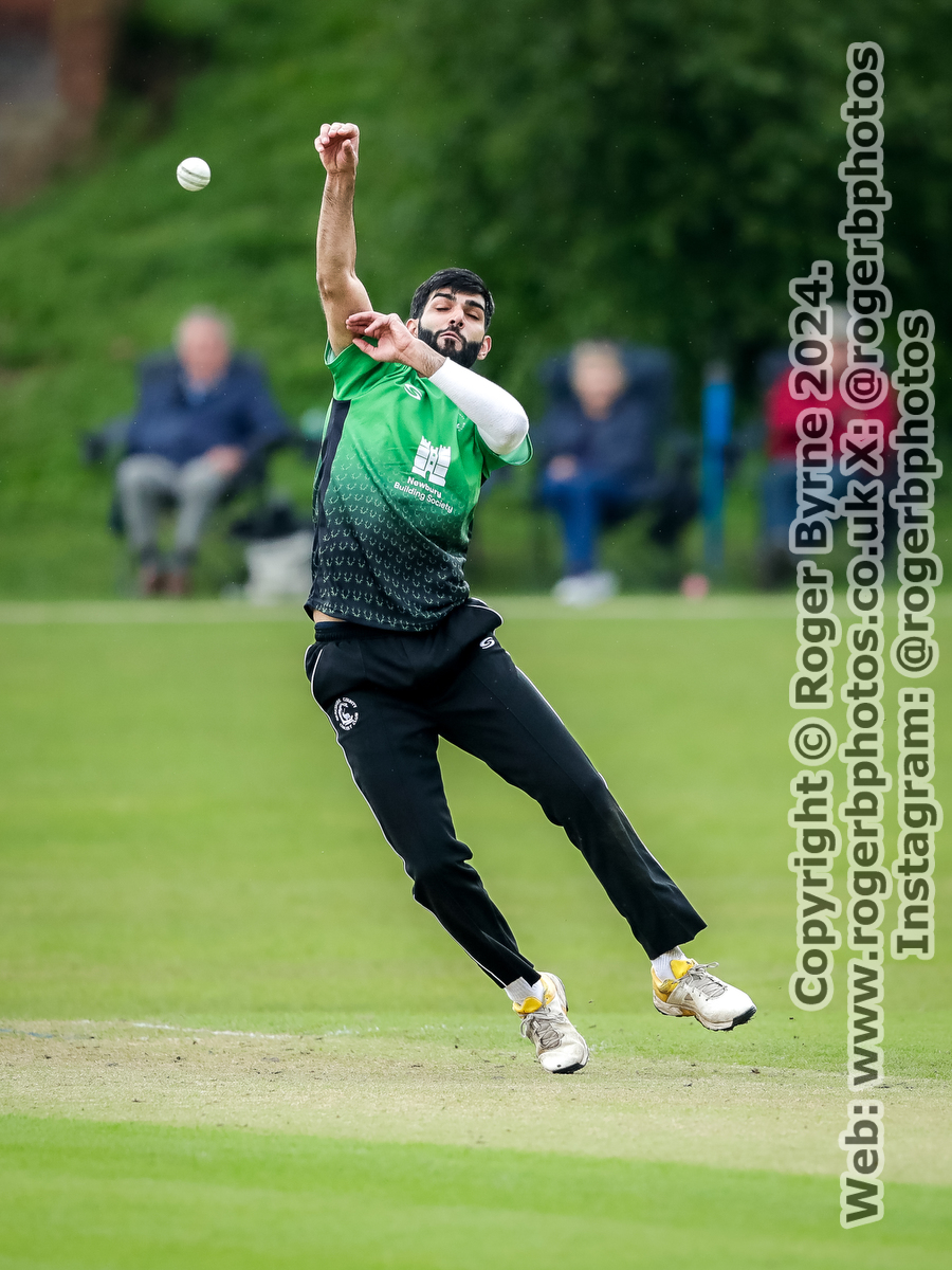 Berkshire's Sully Ahktar narrowly misses a catch from his own bowling during the NCCA T20 match against Bedfordshire at Ampthill Town Cricket Club on May 6th, 2024.

@NCCA_uk @BerksCricket @AmpthillTownCC