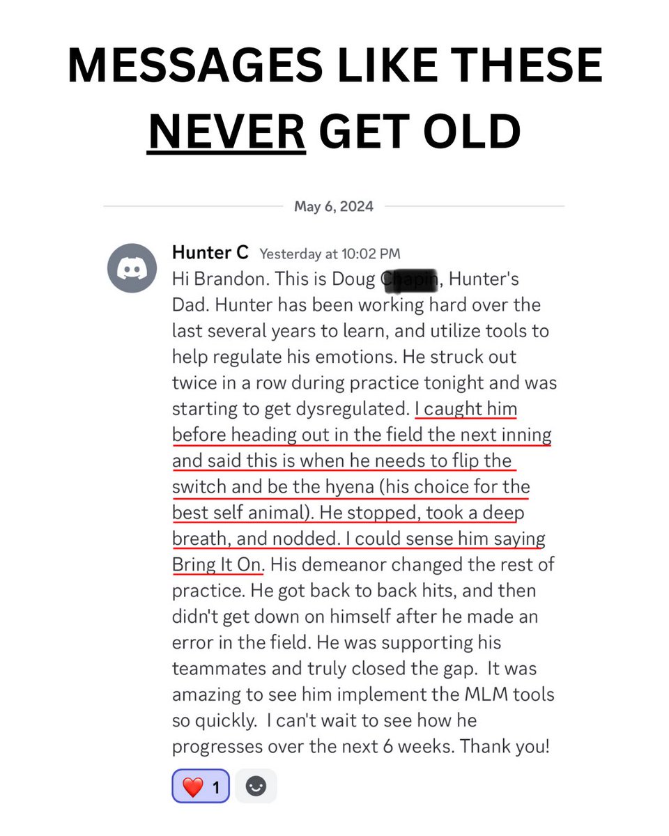 Having mental tools to use in the moment to change our mental state is how we WIN the mental game. As you can see in this message, the mental tool that the player used here was him Flipping the Switch into his best self. A set Flip the Switch routine is without a doubt one of