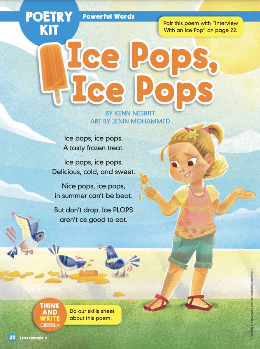 As the weather is getting warmer, be careful not to drop your ice cream and other frozen treats! Here's a poetic caution I wrote for Scholastic Storyworks 2, a multi-genre classroom magazine for Grade 2, along with the lovely illustration by @JeninMoham storyworks2.scholastic.com/issues/2023-24…