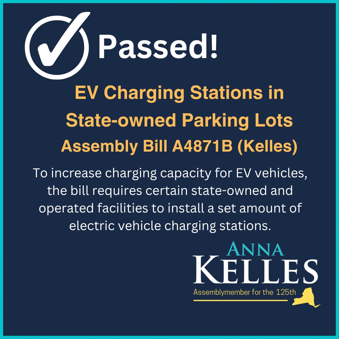 As we work toward our CLCPA climate goals and electrification of vehicles, we need to build capacity for EV charging. Proud that my bill to increase EV charging stations in state-owned parking facilities passed the Assembly today!