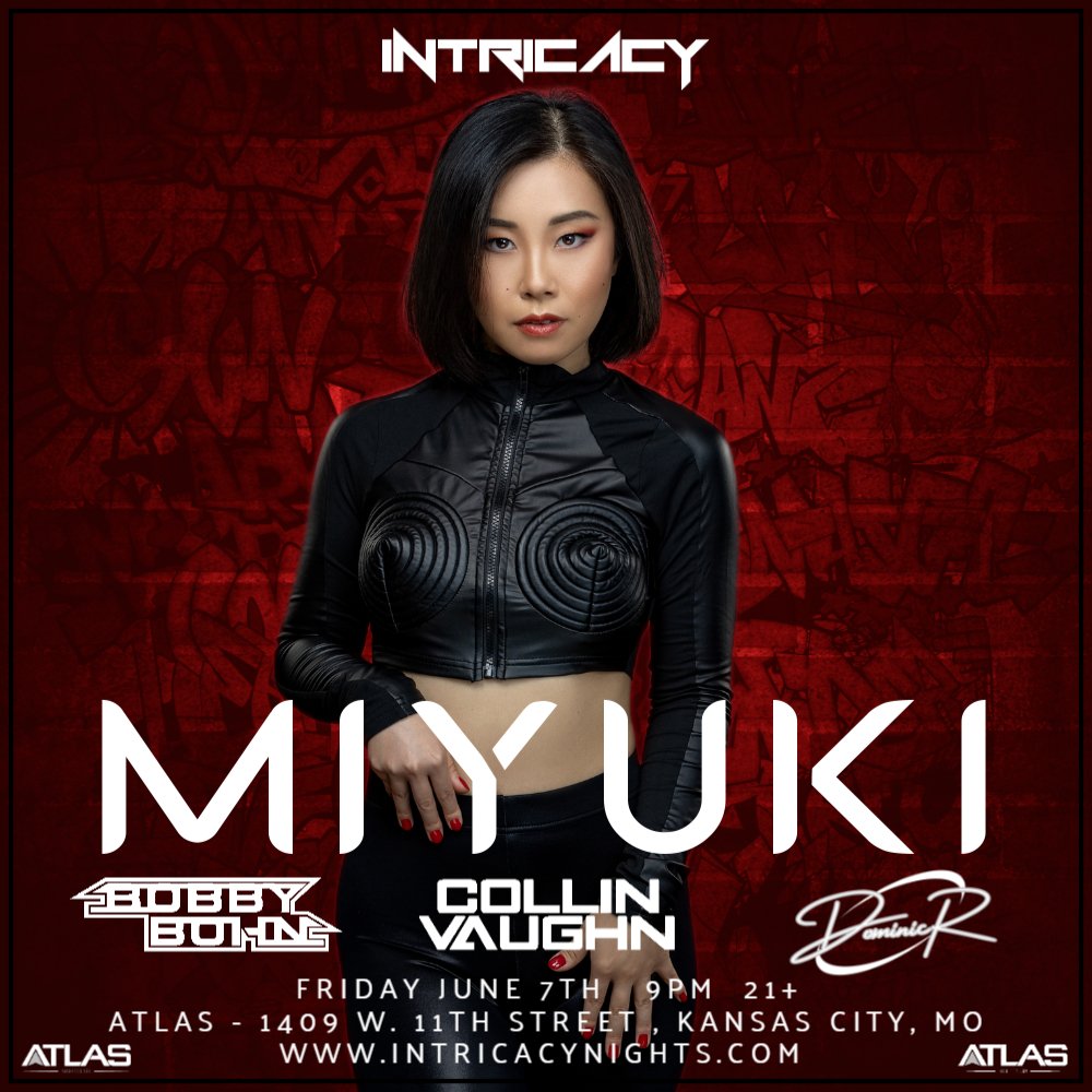 KANSAS CITY, where you at?! 🥳😎

Making my Kansas City ❗Debut! ❗Friday June 7th at Atlas Night Club! 🎉

So excited to play for you all, right after my EDC Debut! 🔥

$10 early bird TICKETS 🎟️
⏩ intricacynights.ticketsauce.com/e/miyukikc/tic…

<a href="/IntricacyNights/">Intricacy</a>