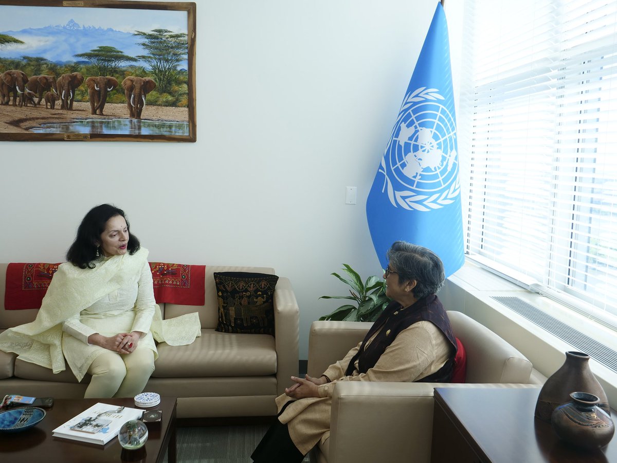 A pleasure to meet @ruchirakamboj & thank her as she concludes her tour of duty as PR of India🇮🇳 to 🇺🇳. I commended her for her exemplary support & for 🇮🇳's dedication to vulnerable nations. @UNOHRLLS looks forward to @IndiaUNNewYork's continued support at #SIDS4,#LLDC3 & beyond.