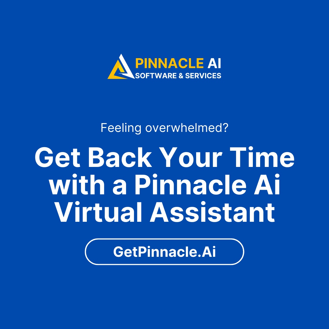 Juggling emails, calls, and admin tasks eating away at your productivity? 📧📞 

A Pinnacle Ai Virtual Assistant can be your secret weapon! 

👆 We handle your to-do list, freeing you to focus on what matters most. 

#VirtualAssistant  #GetOrganized  #PinnacleAi