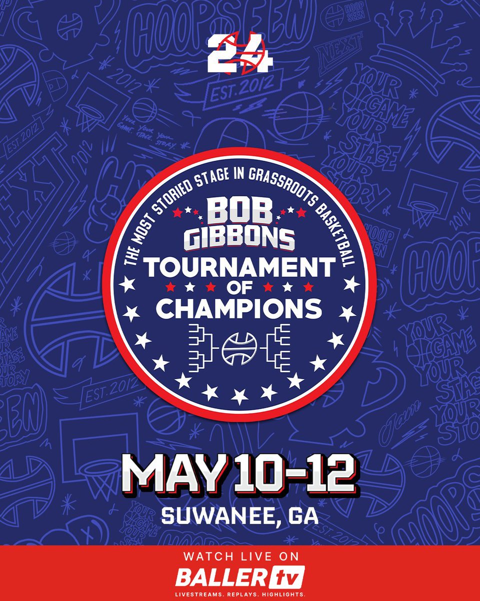 Don't miss any of the action from @hoopseen's Bob Gibbons Tournament of Champions. 📅 Fri, May 10 - Sun, May 12, 2024 📍 Suwanee, GA 📺 Watch live and on replay: bit.ly/3wtFP6X