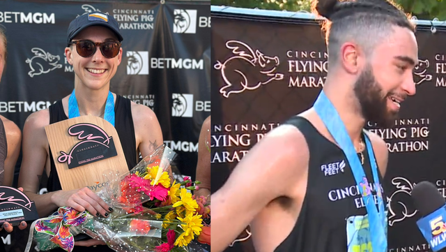 Congratulations to @UCincyMedicine medical students @jules_madzia and Jonathan Harley for winning Sunday's @RunFlyingPig women's and men's half marathons, respectively!