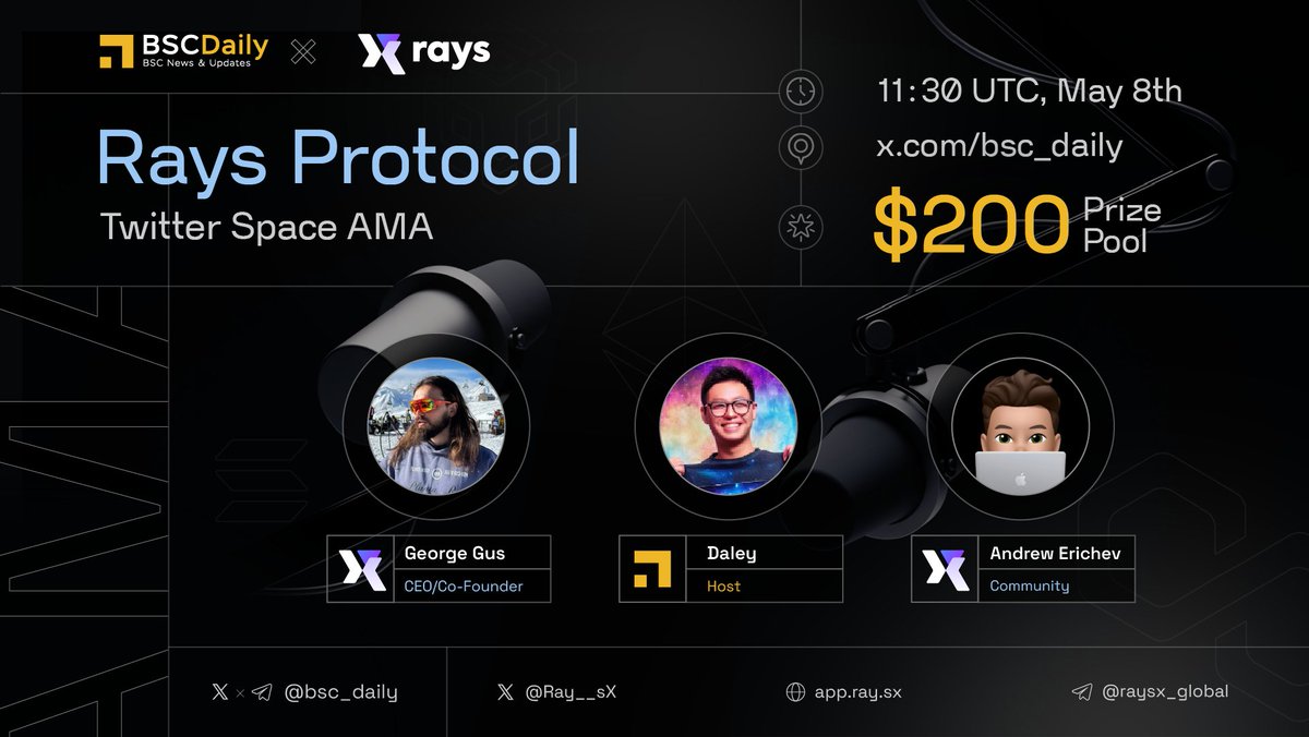 BSCDaily (@bsc_daily) on Twitter photo We're excited to host an X Space with <a href="/Ray__sX/">RAYS | MoneyMaker</a>
🔸Topic: Building dApps made Easy!
🗓 May 8th, 11:30 UTC
📍 Venue: x.com/i/spaces/1OdKr…
💰$200 #Giveaways ⬇️
1️⃣ Follow <a href="/Ray__sX/">RAYS | MoneyMaker</a>
2️⃣ Ask questions!
3️⃣ Like & RT
#Sponsored We're excited to host an X Space with <a href="/Ray__sX/">RAYS | MoneyMaker</a>
🔸Topic: Building dApps made Easy!
🗓 May 8th, 11:30 UTC
📍 Venue: x.com/i/spaces/1OdKr…
💰$200 #Giveaways ⬇️
1️⃣ Follow <a href="/Ray__sX/">RAYS | MoneyMaker</a>
2️⃣ Ask questions!
3️⃣ Like & RT
#Sponsored