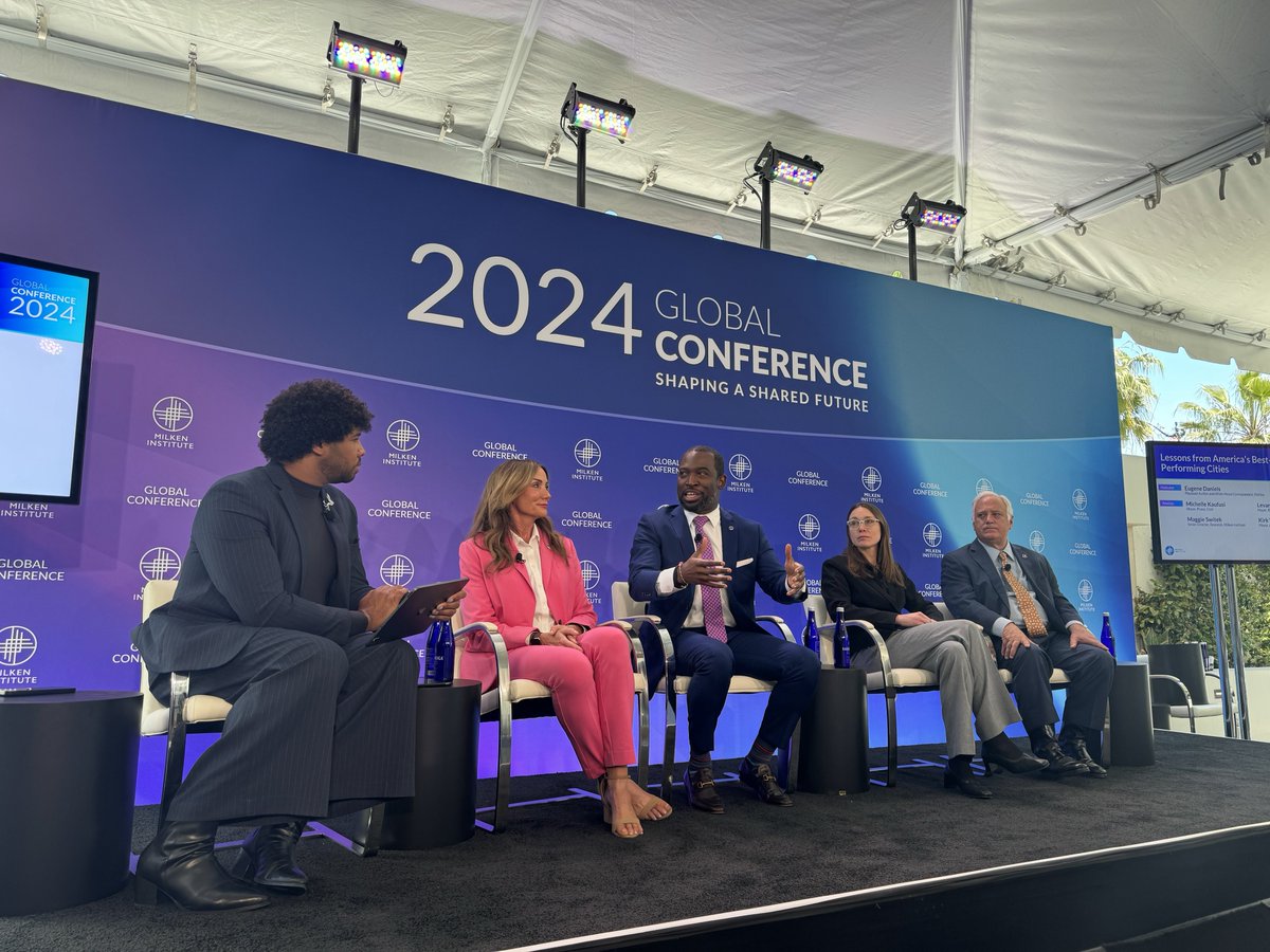 Great session with @mayorkaufusi, @LevarStoney, @MaggieSwitek, and @KirkPWatson led by the incomparable @EugeneDaniels2. Illuminating to hear from these mayors during the @MilkenInstitute “Lessons from America’s Best-Performing Cities” panel. #MIGlobal