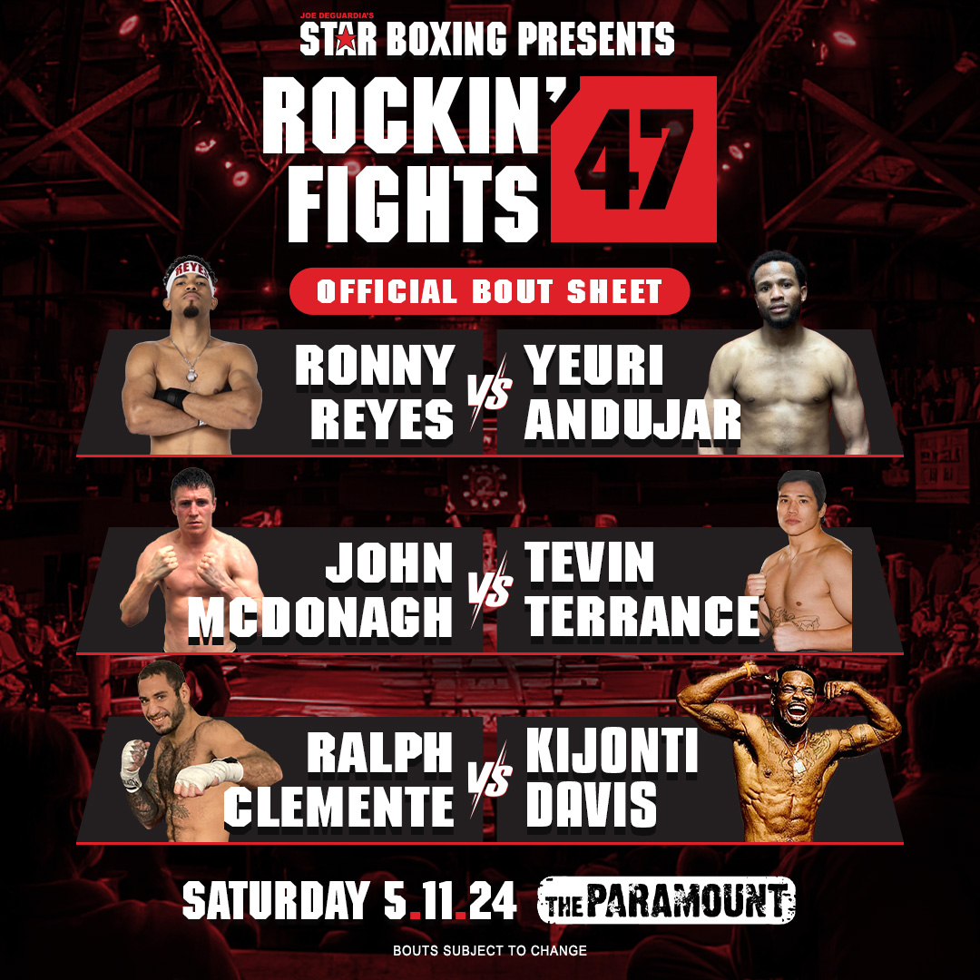 StarBoxing's tweet photo. 📷📷 **COUNTDOWN TO ROCKIN’ FIGHTS 47 : MAY 11 at The Paramount, Huntington NY!** 📷📷
 
Get ready, fight fans! The biggest boxing bash is almost here! Join us  on May 11th at The Paramount in Huntington, NY, for a night where  legends are made and champions are born. 📷📷 https://t.co/7rAi37pQ6w