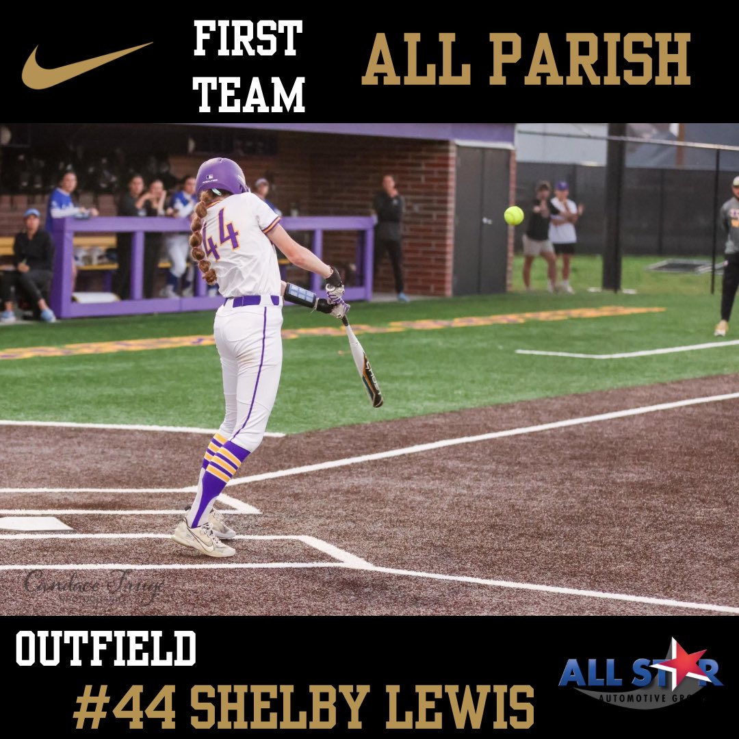 Congratulations to our 5 All-Parish recipients! 
Makinley Harris- Offensive MVP &amp; 1st Team All Parish- Utility 
Shelby Lewis- 1st Team All-Parish- Outfield
Bryleigh Jarreau- Honorable Mention
Allie Vicknair- Honorable Mention 
Evon Dowlen- Honorable Mention