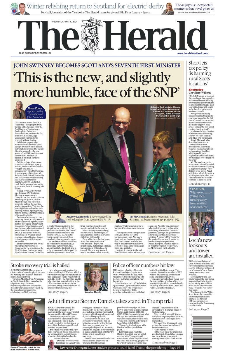 Calming the @heraldscotland front design tonight, but still heavy on the content. @alisonmrowat takes a lighter look at new FM. And we've got top shelf footie writer @henrywinter joining us for build up and coverage of Saturday's crucial Old Firm clash #TomorrowsPapersToday