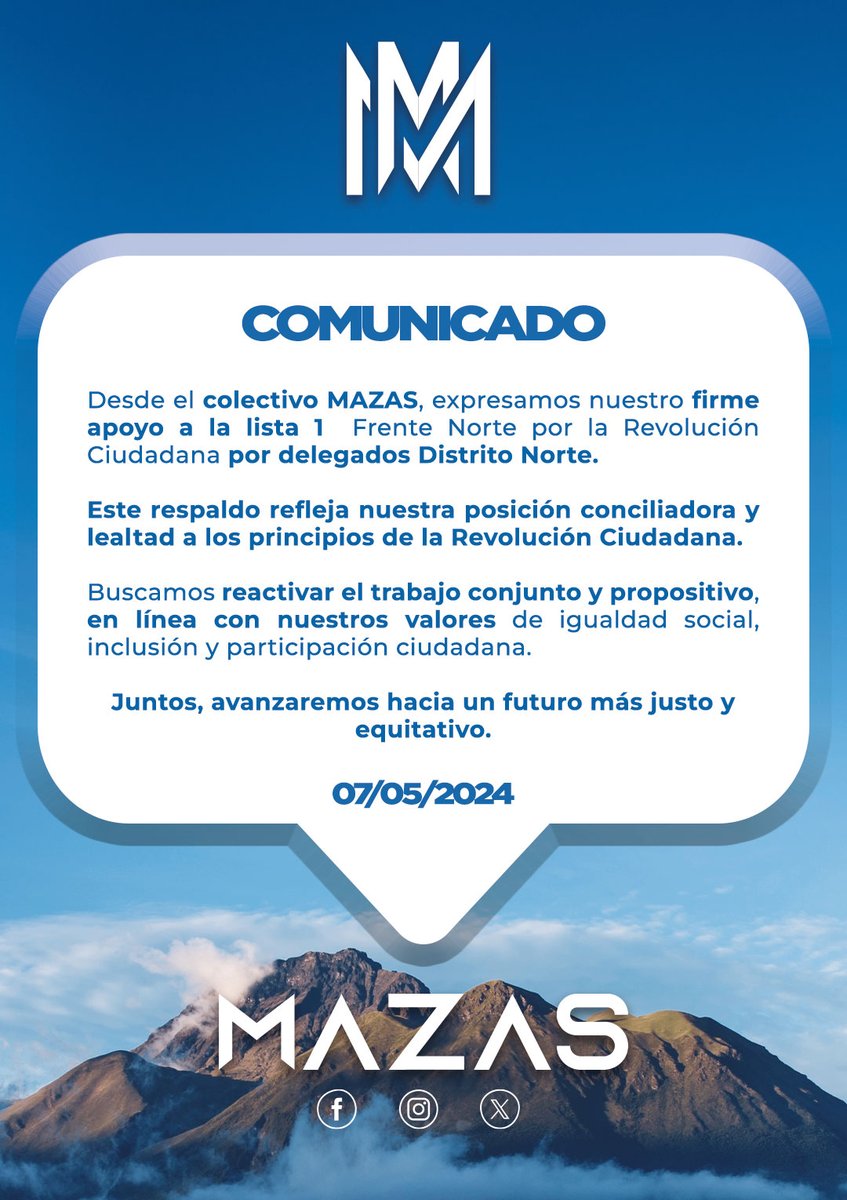 mazasorg's tweet photo. 🌟 ¡Anuncio importante! 🌟
El colectivo MAZAS se complace en anunciar que brindamos nuestro total respaldo a la Lista 1 de delegados por el Distrito Norte. 
#Apoyo #MAZAS #DistritoNorte #RevoluciónCiudadana #HLVS https://t.co/DRkCw7dCar
