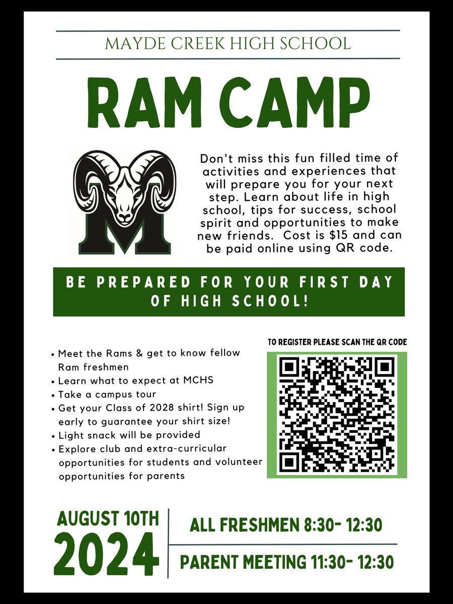 Ram Camp Registration is LIVE!!! Sign up today to guarantee a shirt. We can't wait to meet you!!!! shorturl.at/cfnvI