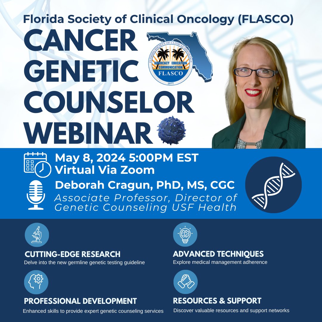 🔗REGISTER HERE: members.flasco.org/ap/Events/Regi… 💻Unlock the latest insights in cancer genetics! Join FLASCO for an exclusive Cancer Genetic Counselor Webinar designed for oncology genetic counseling professionals. #FLASCO #CancerGenetics #ProfessionalDevelopment #OncologyResearch