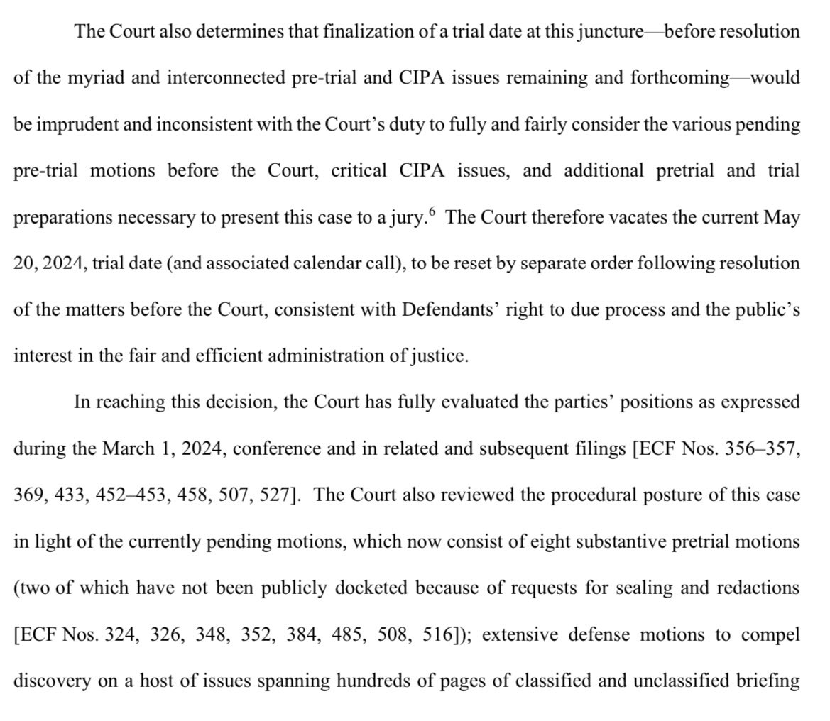 NEW: Judge Cannon officially vacates May 20 trial date, says setting a new date with so many outstanding matters would be “imprudent.”