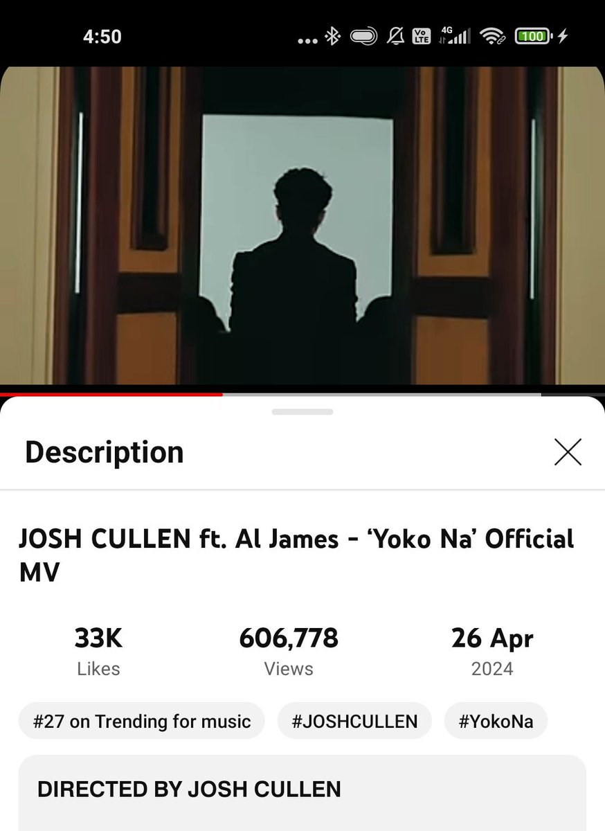 600k views #YokoNa_MusicVideo Congratulations  @JoshCullen_s  and everyone 🎉👏. Continue to stream #YokoNa by #JOSHCULLENxALJAMES let's achieve a million of views.
#JOSHCULLEN