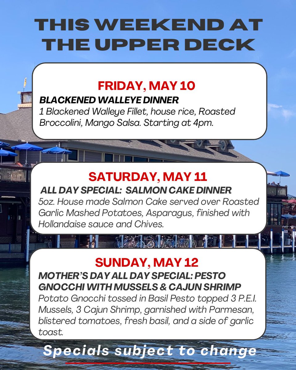 Celebrate Mother’s 🌸 Day weekend at the Upper Deck with our specials and enjoy the Lake Erie views! Treat your mom to a memorable experience she deserves.🌷 #MothersDay #LakeErie #PutinBay #PIB