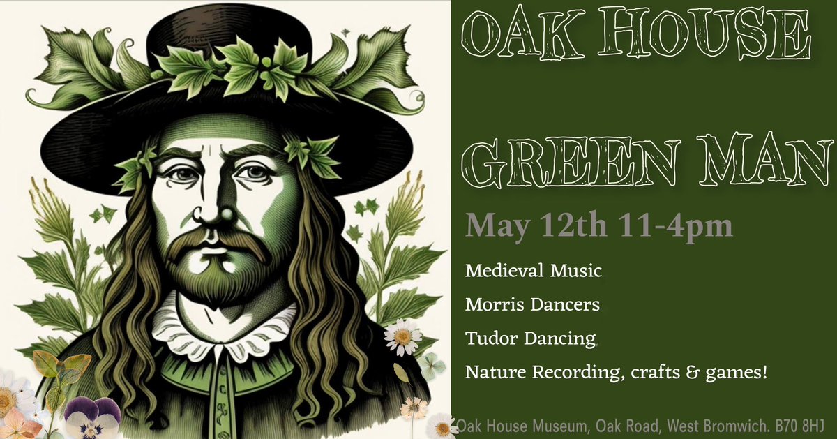 12th May 11:00-4:00pm
Celebrate with us at our annual Green Man event with music from Diabolus, Sedgley Morris dancers, Tudor dancing with Gloriana & a bioblitz event with Sandwell Valley Naturalists. Lots of games & activities for all ages.
Free Entry.
