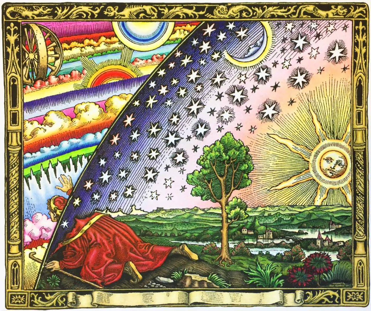 A Traveller Peering Through the Sky at the Cosmic Spheres - Camille Flammarion, 1888.