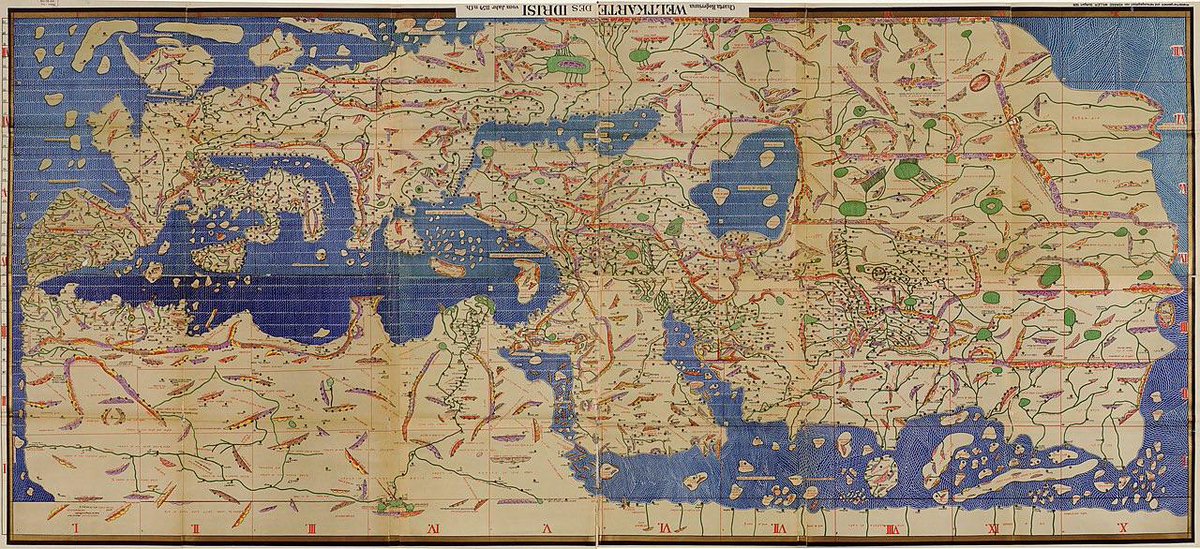 Tabula Rogeriana, one of the most advanced maps of the medieval world, drawn by Muhammad Al-Idrisi in 1154