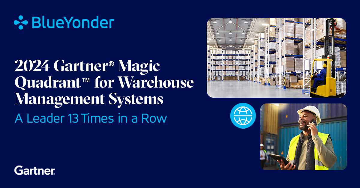 Blue Yonder named a Leader in the 2024 @Gartner® Magic Quadrant™ for Warehouse Management Systems for the 13th year! bit.ly/3wvE3C8 #WarehouseManagement #GartnerMagicQuadrant