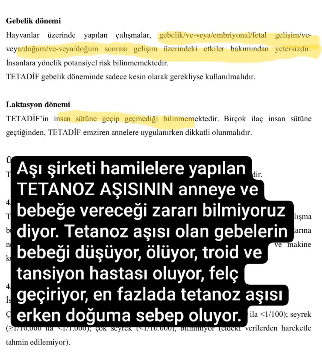 Aşı şirketi hamilelere yapılan TETANOZ AŞISININ anneye ve bebeğe vereceği zararı bilmiyoruz diyor. Tetanoz aşısı olan gebelerin bebeği düşüyor, ölüyor, troid ve tansiyon hastası oluyor, felç geçiriyor, en fazlada tetanoz aşısı erken doğuma sebep oluyor. #getoutofrafah