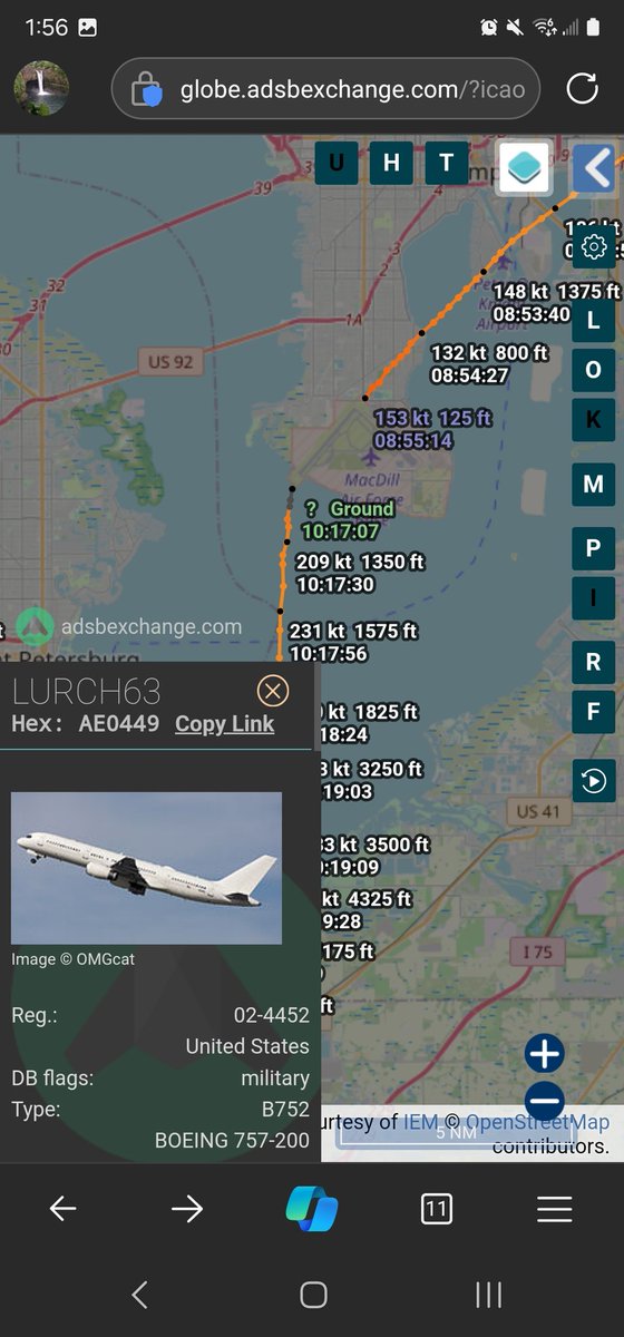 #AE0449 as #LURCH63 You rang? Up from Joint Base McGuire to Macdill AFB KMCF on the for an hour and 15 minutes. Up from KMCF and looks to be enroute to Travis AFB KSUU, if thats the case then Hawaii will probably be next.