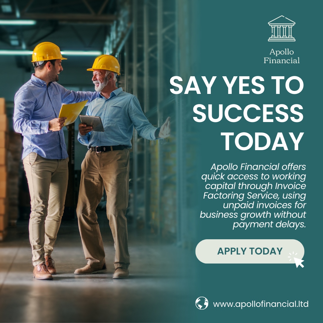 ApolloFSG's tweet image. With Apollo Financial&apos;s Invoice Factoring Service, you not only streamline your cash flow but also gain the financial flexibility to pursue growth opportunities without the burden of payment delays. 

#BusinessLending #BoostYourCashFlow #StartupSupport #FinanceMadeEasy