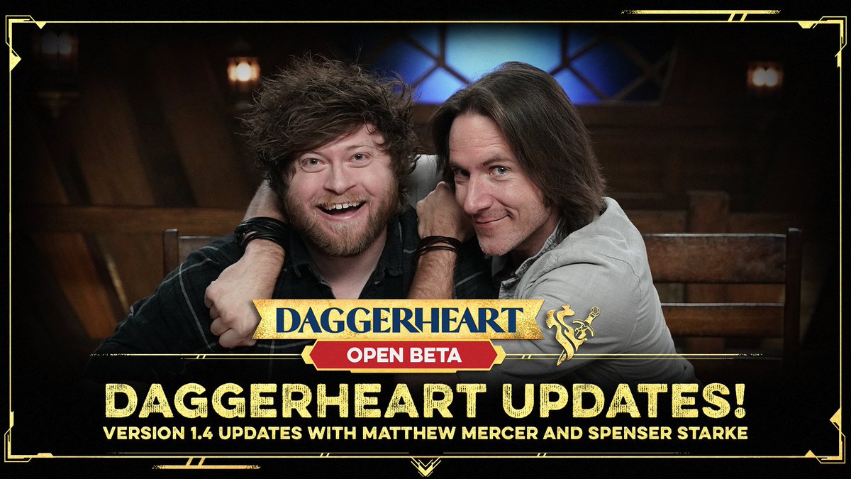 🗡️ HAPPENING NOW ❤️‍🔥 @matthewmercer and @SpenserStarke are bringing you the latest #Daggerheart 1.4 updates and answering your burning Open Beta questions LIVE on Twitch and YouTube! ✨ JOIN US ⬇️ twitch.tv/criticalrole youtube.com/criticalrole