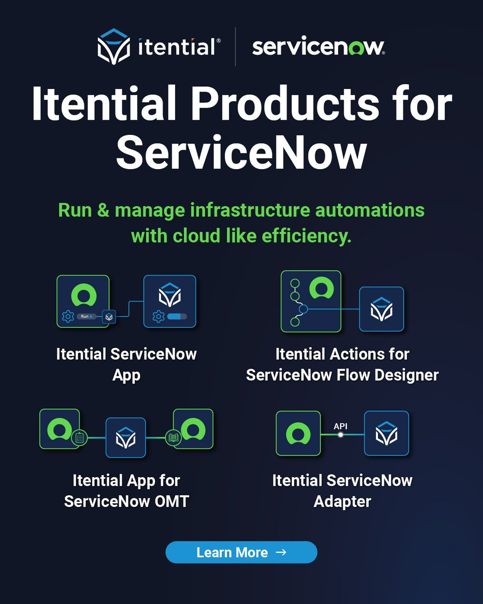 Connect @ServiceNow to your infrastructure with Itential! Itential simplifies integration with network technologies & provides a single integration point to ServiceNow for orchestrating service order fulfillment. Visit booth 4526 at #Know24. More here: bit.ly/4adfqrE