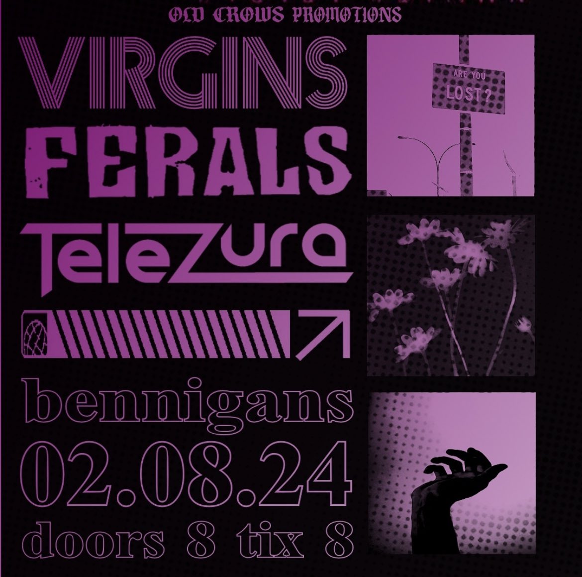 DERRY!! Check out this huge line up! @bandofvirgins @Ferals_Official and @telezura all in @BennigansBar don’t sleep on tickets! eventbrite.com/e/old-crows-pr…