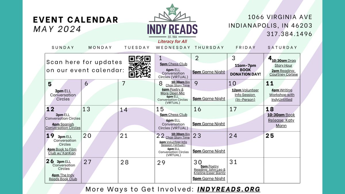 #DidYouKnow @IndyReads has it's May Events calendar out? They do SO many family friendly activities for you and your crew to enjoy this month! Save the date and check out more fun programming on their events calendar here: indyreads.org/events/
 #LiteracyForAll #ForTheKids