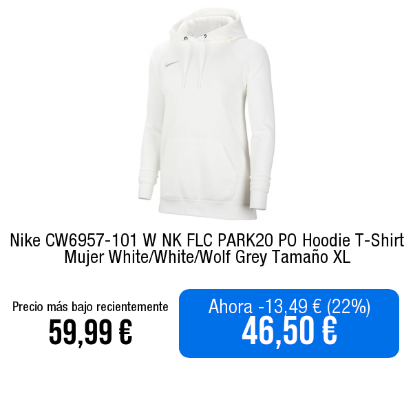 ↗️Ver en Amazon amazon.es/dp/B08THST9SR?…

Nike CW6957-101 W NK FLC PARK20 PO Hoodie T-Shirt Mujer White/White/Wolf Grey Tamaño XL #publi
