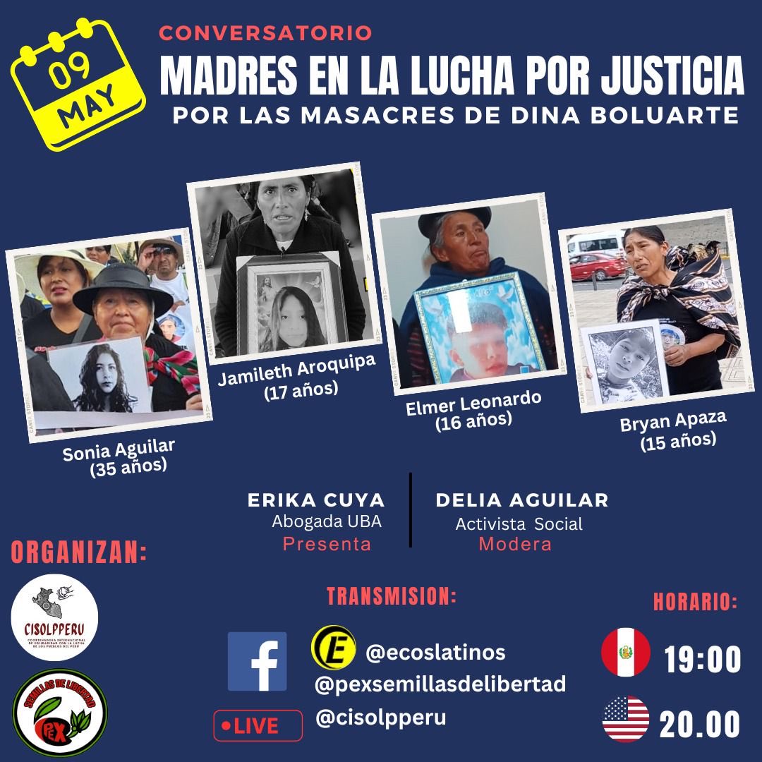 ‼️🔔 Conversatorio en homenaje al día de la madre Peruana
En esta sensible fecha abrazamos a nuestras madres originarias que han sufrido el arrebato criminal de sus hijas e hijos por parte del gobierno golpista usurpador de #DinaBoluarte. 
#SOSPERU #PeruEnDictadura