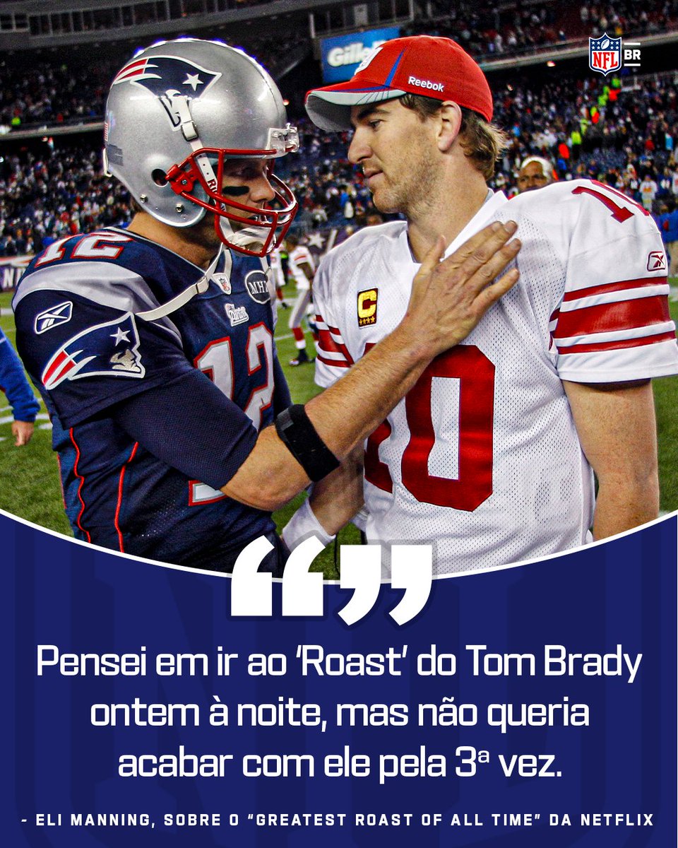 Eli Manning também não perdeu a oportunidade de 'fritar' Tom Brady... 😅👀 Lembrando que Eli foi campeão do Super Bowl 2 vezes (07-08 e 11-12) com os Giants em cima dos Patriots de Tom Brady. #NFLBrasil