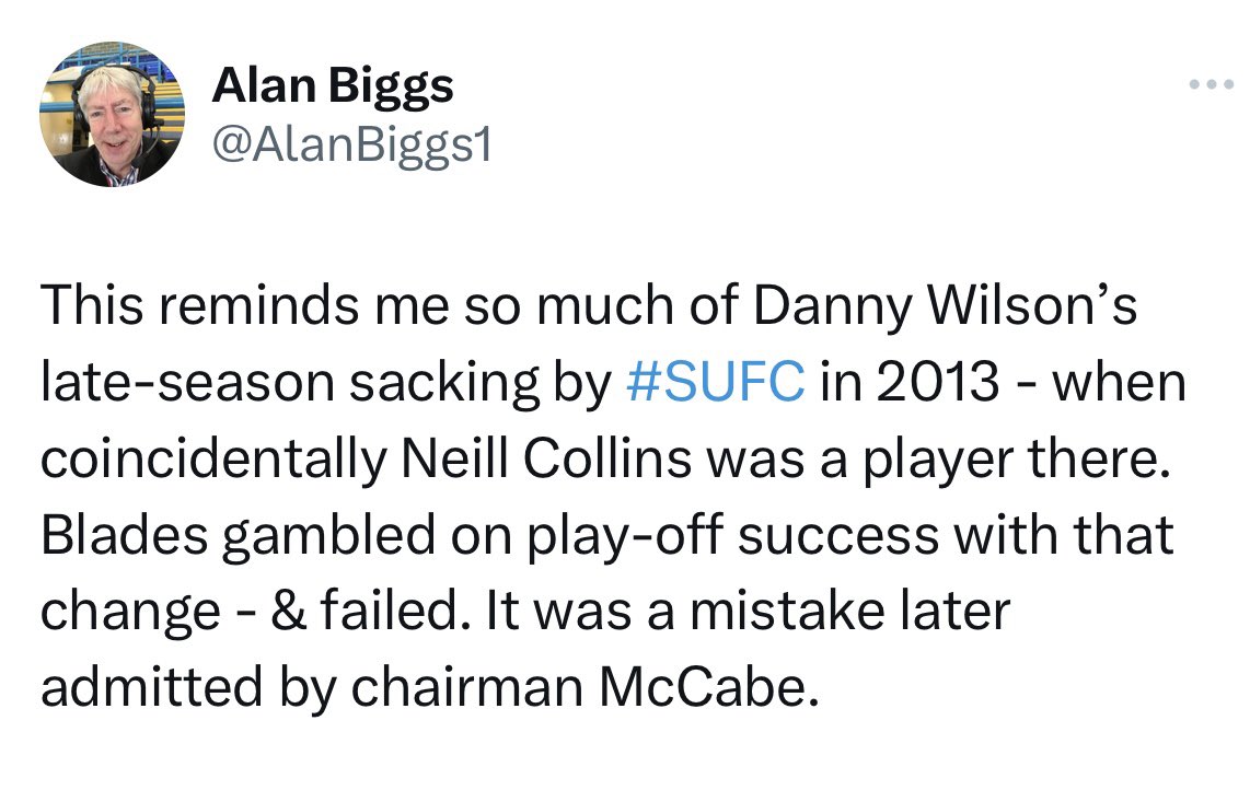 Not in hindsight - I queried it at the time. Great dig tonight but can’t see the sense in Barnsley’s shock sacking of Neill Collins. All for a two or three game gamble when he’d done a job you’d have taken when the season began. Fashionable but foolish.