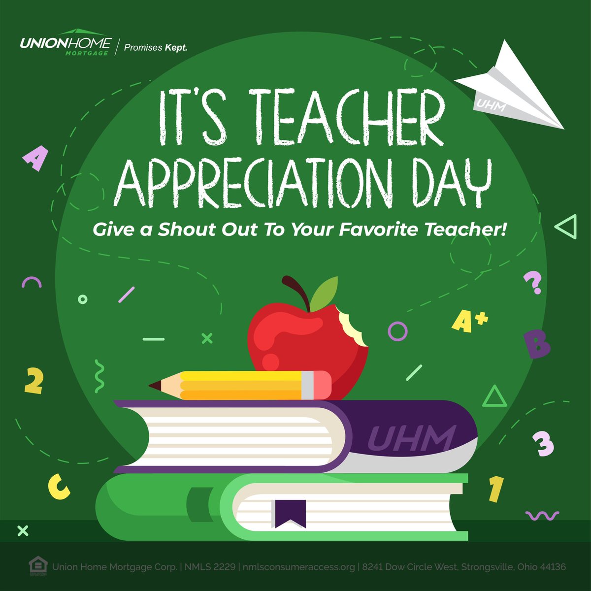 TolliverJae's tweet photo. Happy Teacher Appreciation Day from Union Home Mortgage! There are not enough thank you’s for your unwavering dedication, creativity, and passion for shaping young minds.   #TeacherAppreciationDay #ThankYouTeachers #EducationHeroes #UHM https://t.co/HCVjBO8s0r