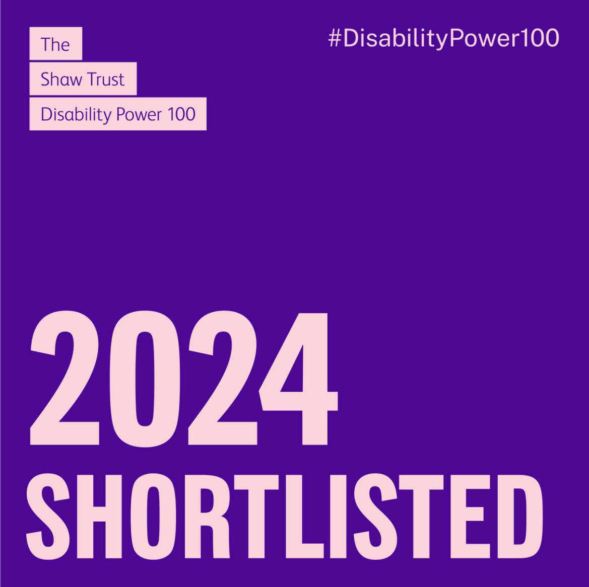 So lovely to hear today that I have been nominated and shortlisted for my work on the Shaw Trust Disability Power 100. 

#DisabilityPower100