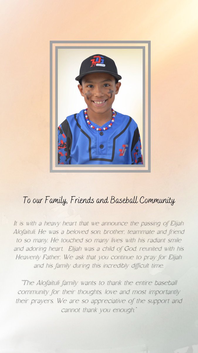 Been an incredibly difficult few days. Elijah was called home by our lord and savior last night. Our dugout will never be the same without him. Please continue to pray for his family as they navigate these difficult times. A Go-Fund Me has been established to help the family