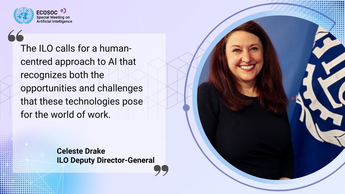AI is reshaping the future of work. @ILO research shows AI can be key to advancing #SDG 8 but its integration into the world of work must be well managed to harness opportunities & minimize risks, especially for workers’ fundamental rights.
#AI #GlobalGoals @UNECOSOC #DecentWork