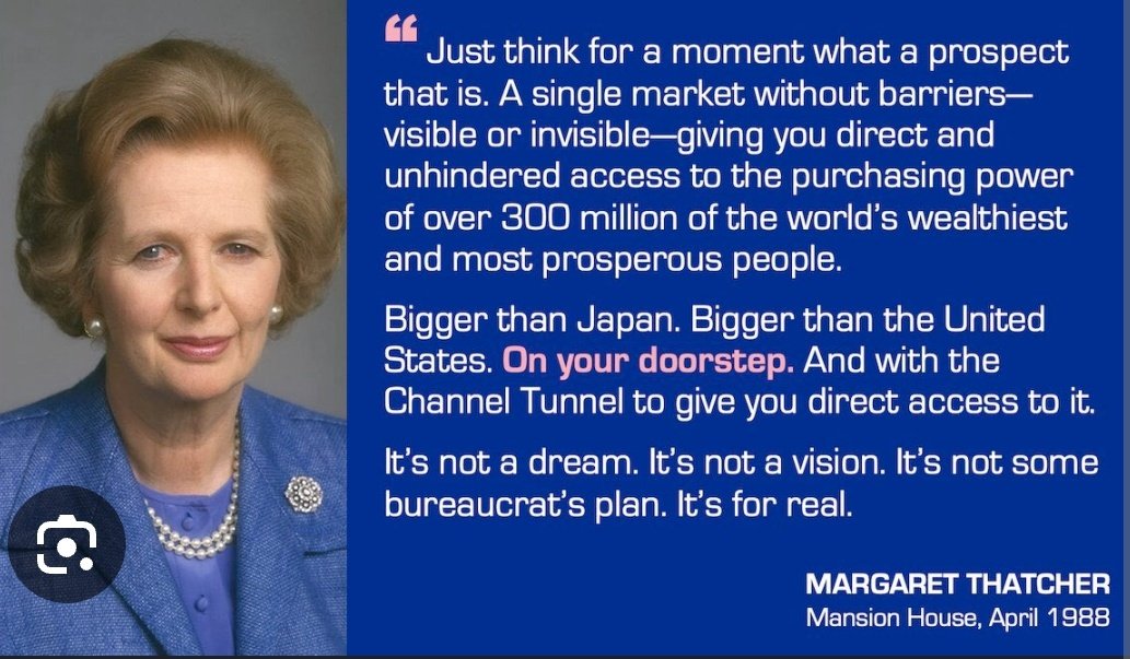 @Arron_banks Noone needs to ask how thick you are, Bankski 🤣! Which single market do you think Thatcher was talking about here, for gods sake? (Hint: look at the date- it clearly wasn't the common market we'd already been in for 15 years, was it dum-dum?) 🤦‍♂️.....